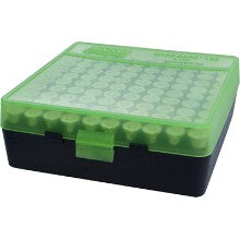 MTM P-100-38-16T 100 RND HINGED TOP AMMO BOX BLACK AND GREEN 38-.357