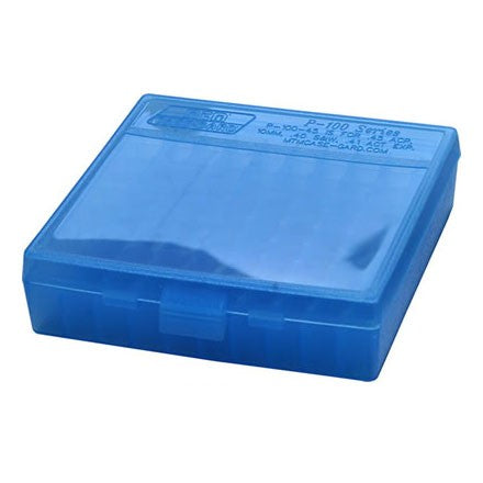 MTM P-100-44-24 100 RND HINGED TOP AMMO BOX BLUE .44