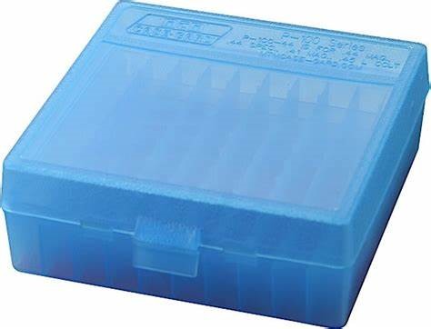 MTM P-100-45-24 100 RND HINGED TOP AMMO BOX BLUE .45