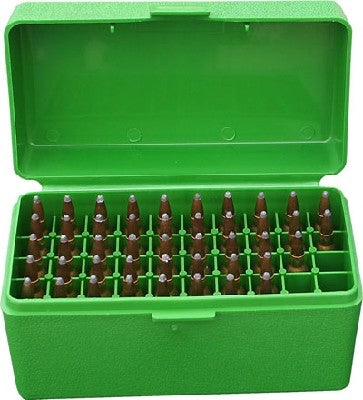 MTM RM-50-10 50 RND HINGED TOP AMMO BOX GREEN .243