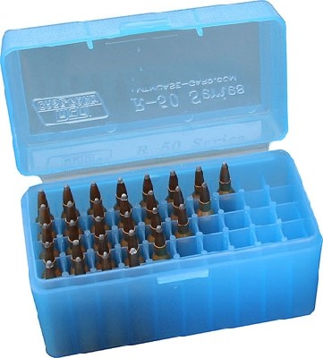 MTM RM-50-10 50 RND HINGED TOP AMMO BOX BLUE .243