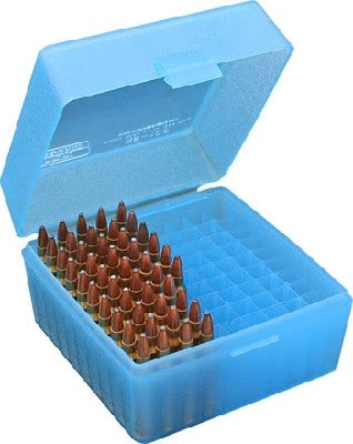 MTM RS-100-24 100 RND HINGED TOP AMMO BOX BLUE .223