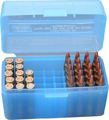 MTM RS-50-24 50 RND HINGED TOP AMMO BOX BLUE .223