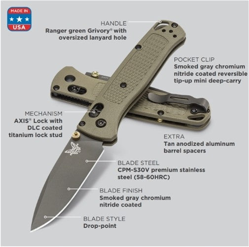 BENCHMADE 535GRY-1 BUGOUT GREEN B535GRY-1