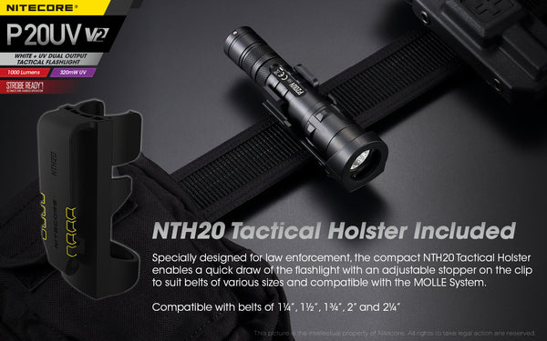 NITECORE P20UV V2 1000 LUMEN UV TORCH + HOLSTER