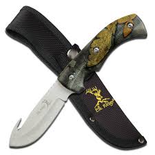 ELK RIDGE DROP POINT, GUT HOOK, CAMO HANDLE KNIFE & SHEATH