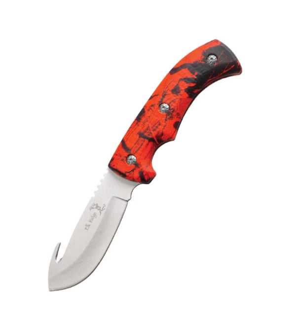 ELK RIDGE DROP POINT, GUT HOOK ORANGE HANDLE KNIFE & SHEATH