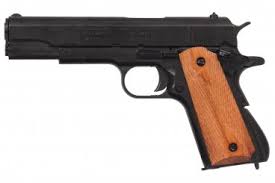 DENIX REPLICA M1911 US .45 CAL COLT HAND GUN PISTOL DENIX – STRIP DOWN TYPE HATCHED WOODEN GRIPS – 8312